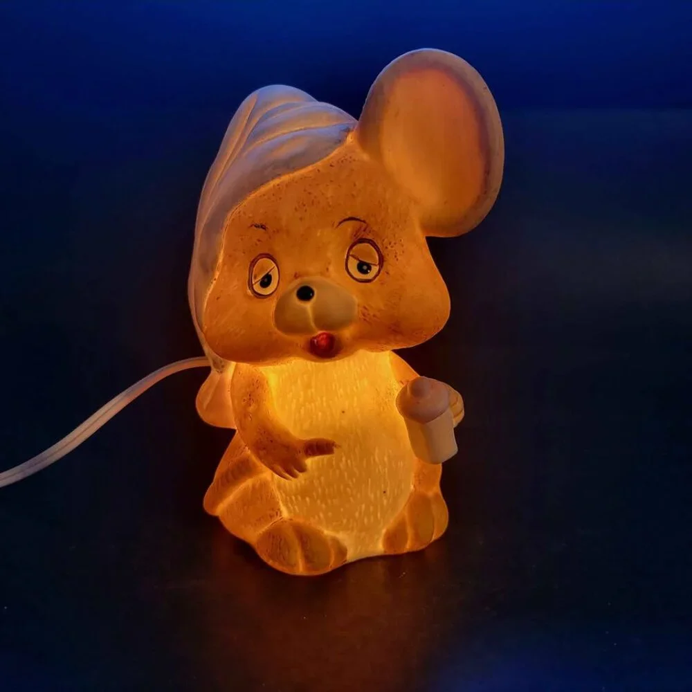 Vtg Ceramic Josef Originals Sleepy Mouse Night Light With Candlestick 